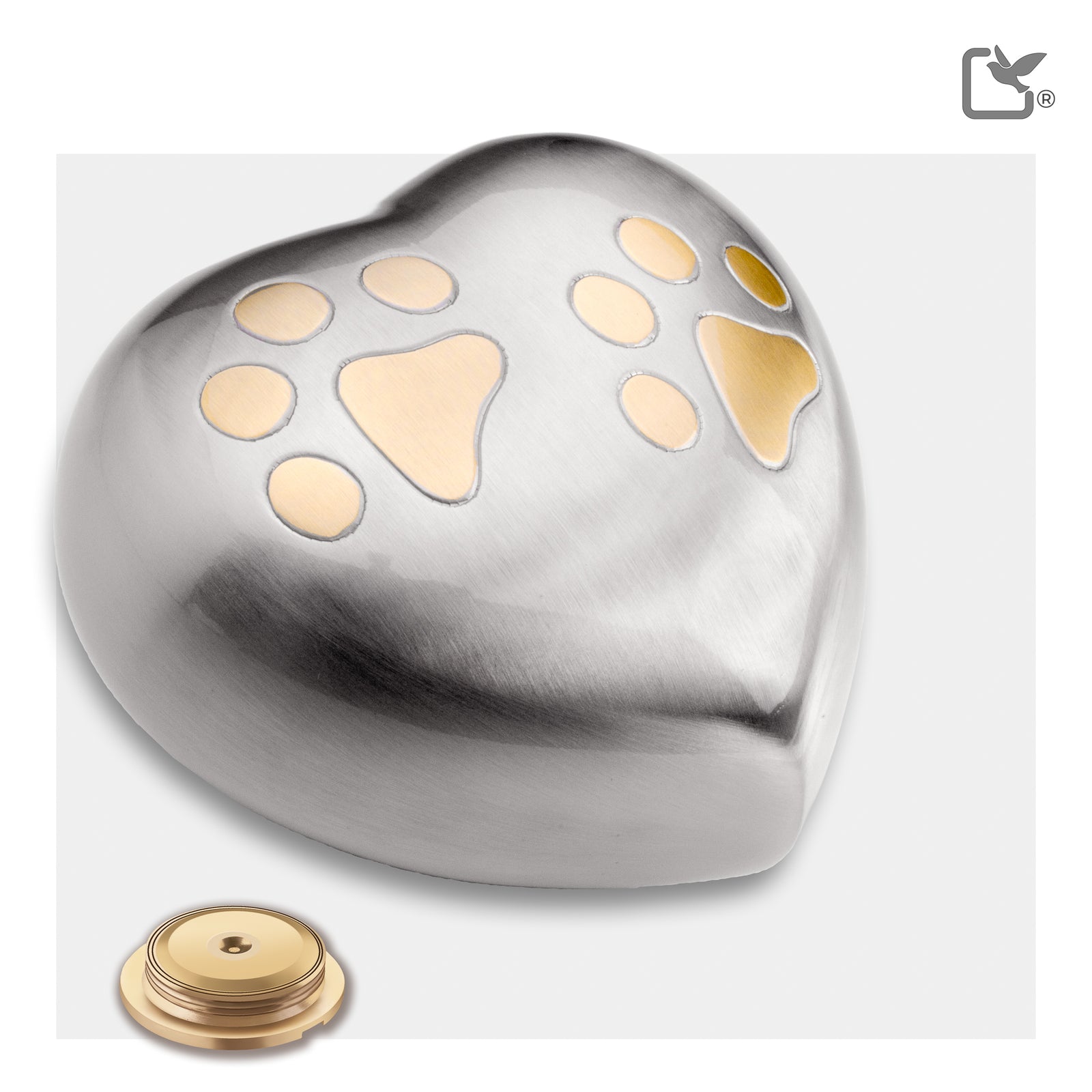 P642L   Double Paw Large Heart Pet Urn Bru Pewter