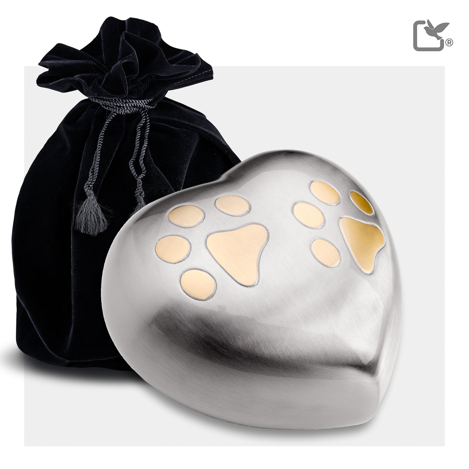 P642L   Double Paw Large Heart Pet Urn Bru Pewter