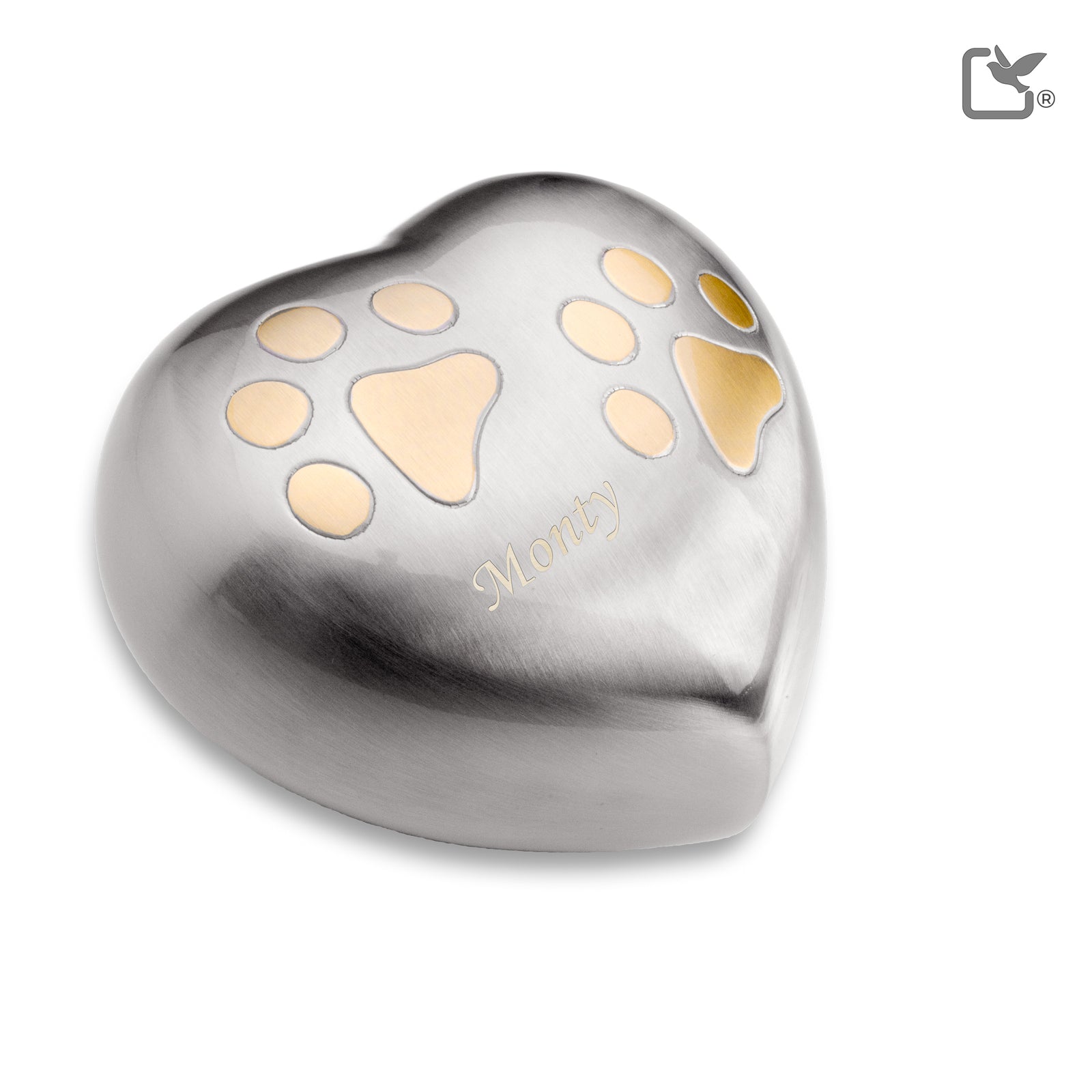 P642M   Double Paw Medium Heart Pet Urn Bru Pewter