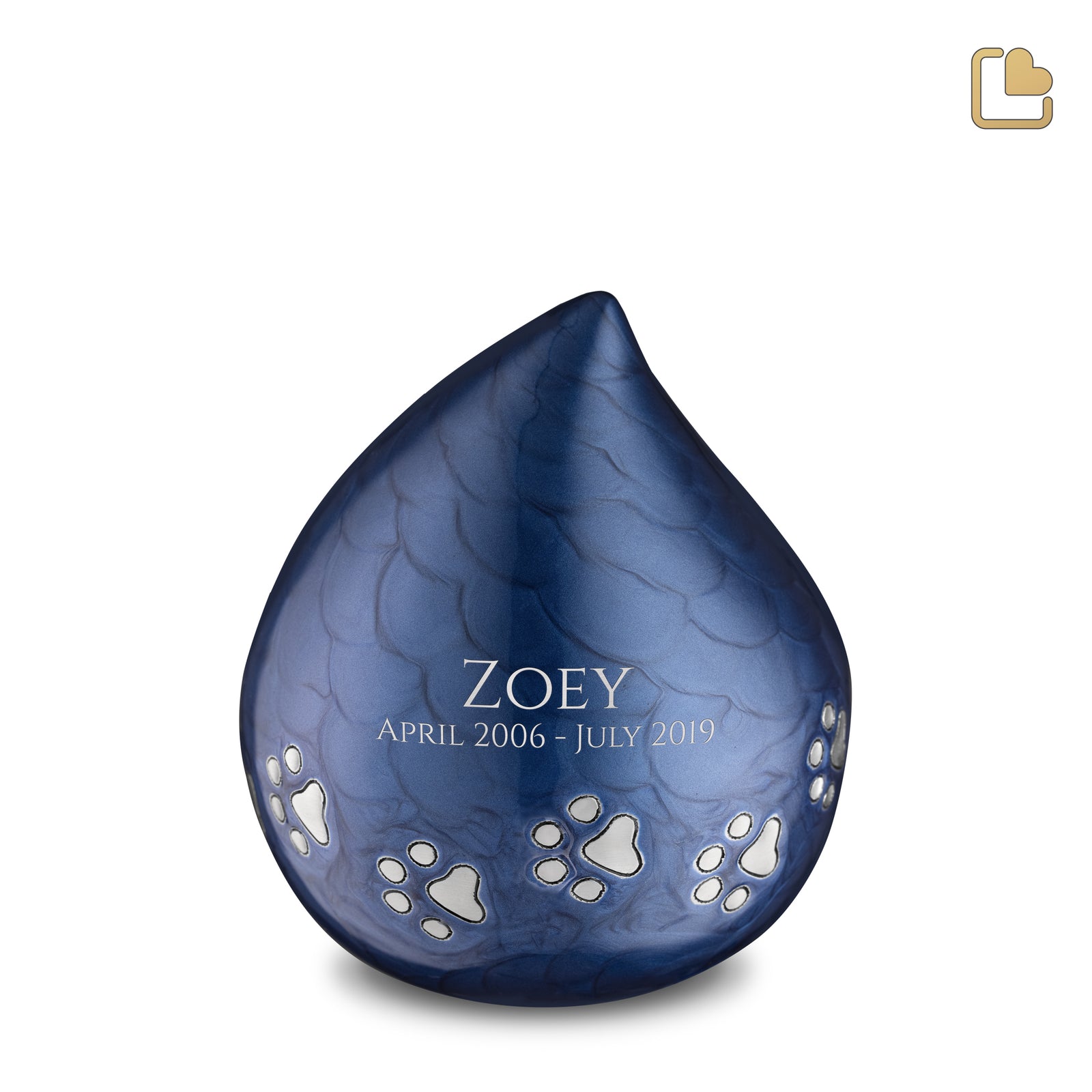 P645M   LoveDrop Medium Pet Urn Blue & Bru Pewter