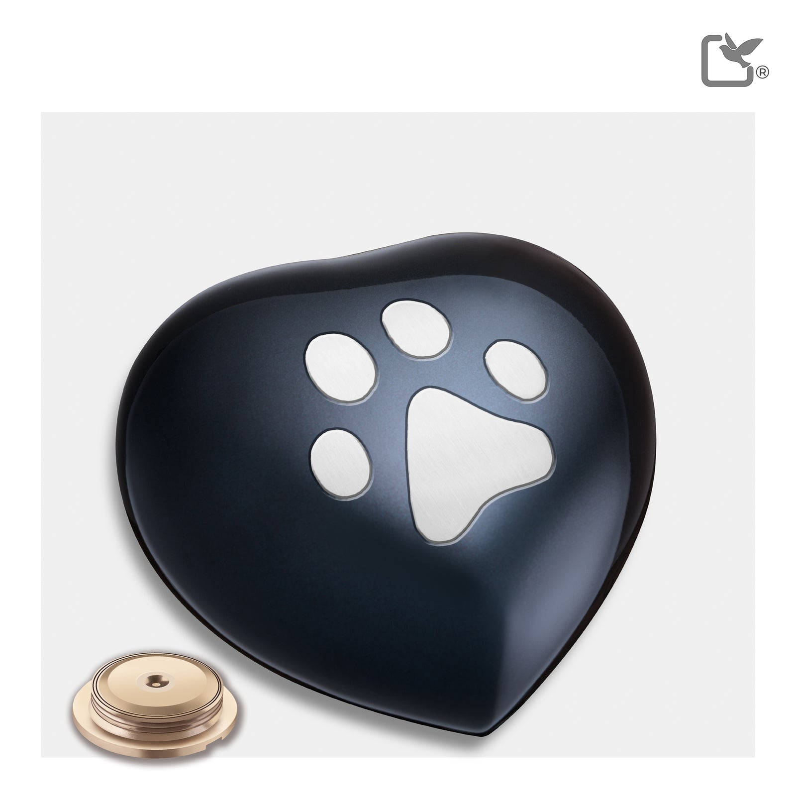 P679L   Large Single Paw Heart Pet Urn Midnight & Bru Pewter