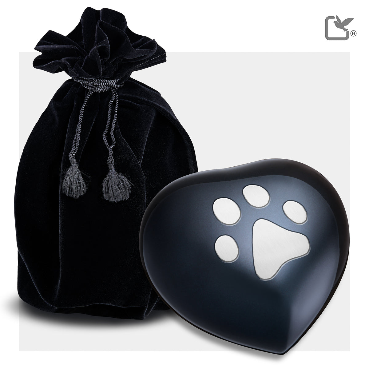 P679L   Large Single Paw Heart Pet Urn Midnight & Bru Pewter