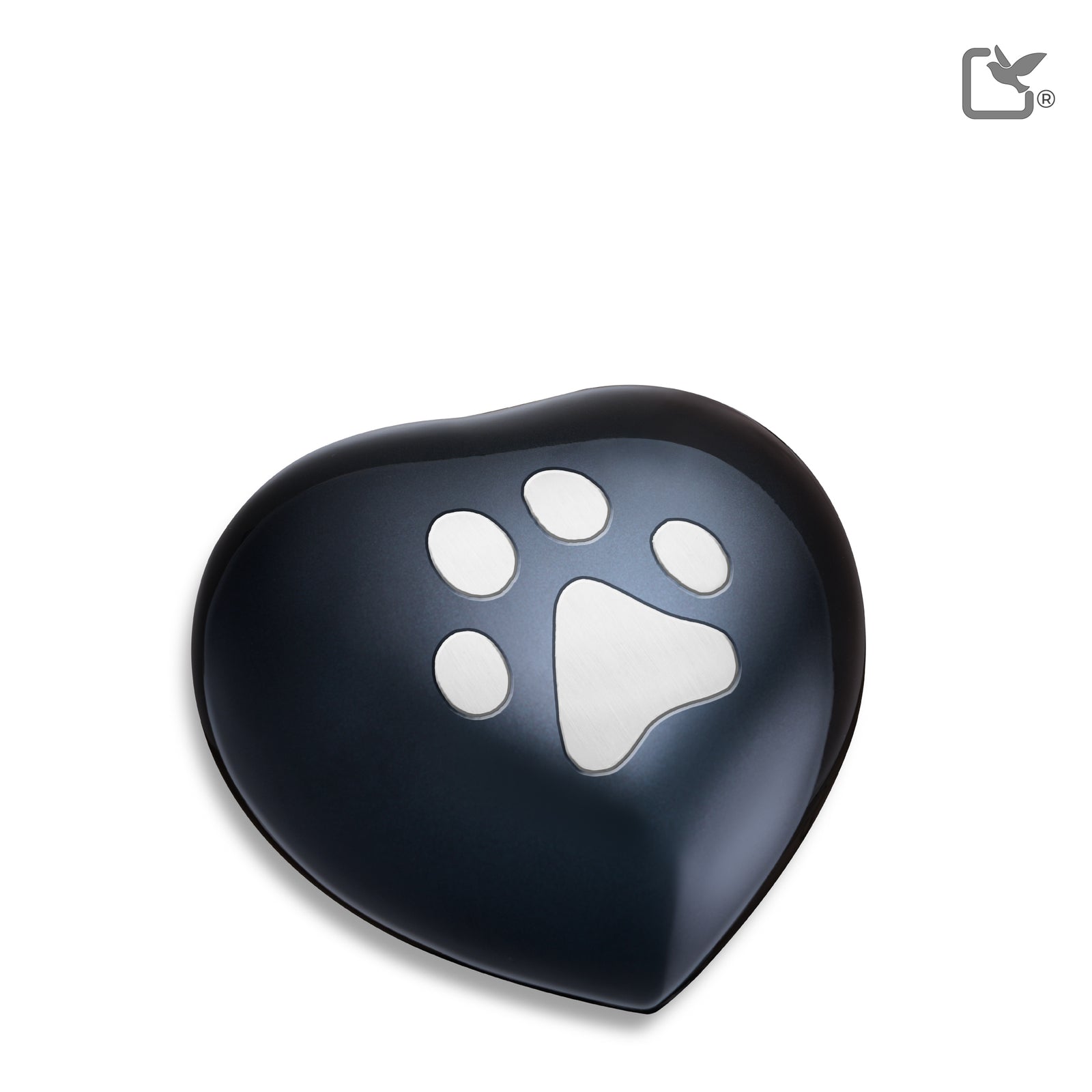 P679M   Medium Single Paw Heart Pet Urn Midnight & Bru Pewter