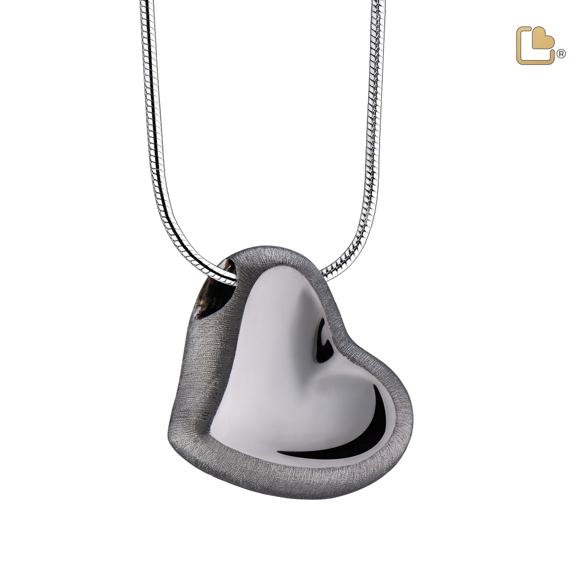 PD1002   Leaning Heart Ashes Pendant Pol &amp; Bru Ruthenium