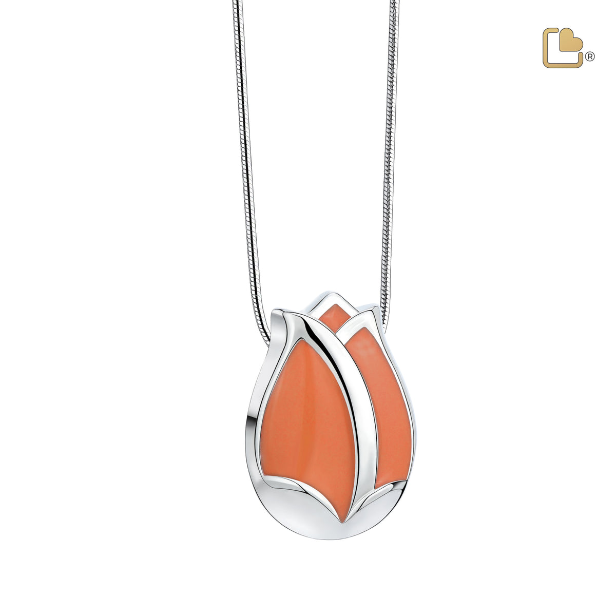 PD1073   Tulip Ashes Pendant Pearl Orange &amp; Pol Silver