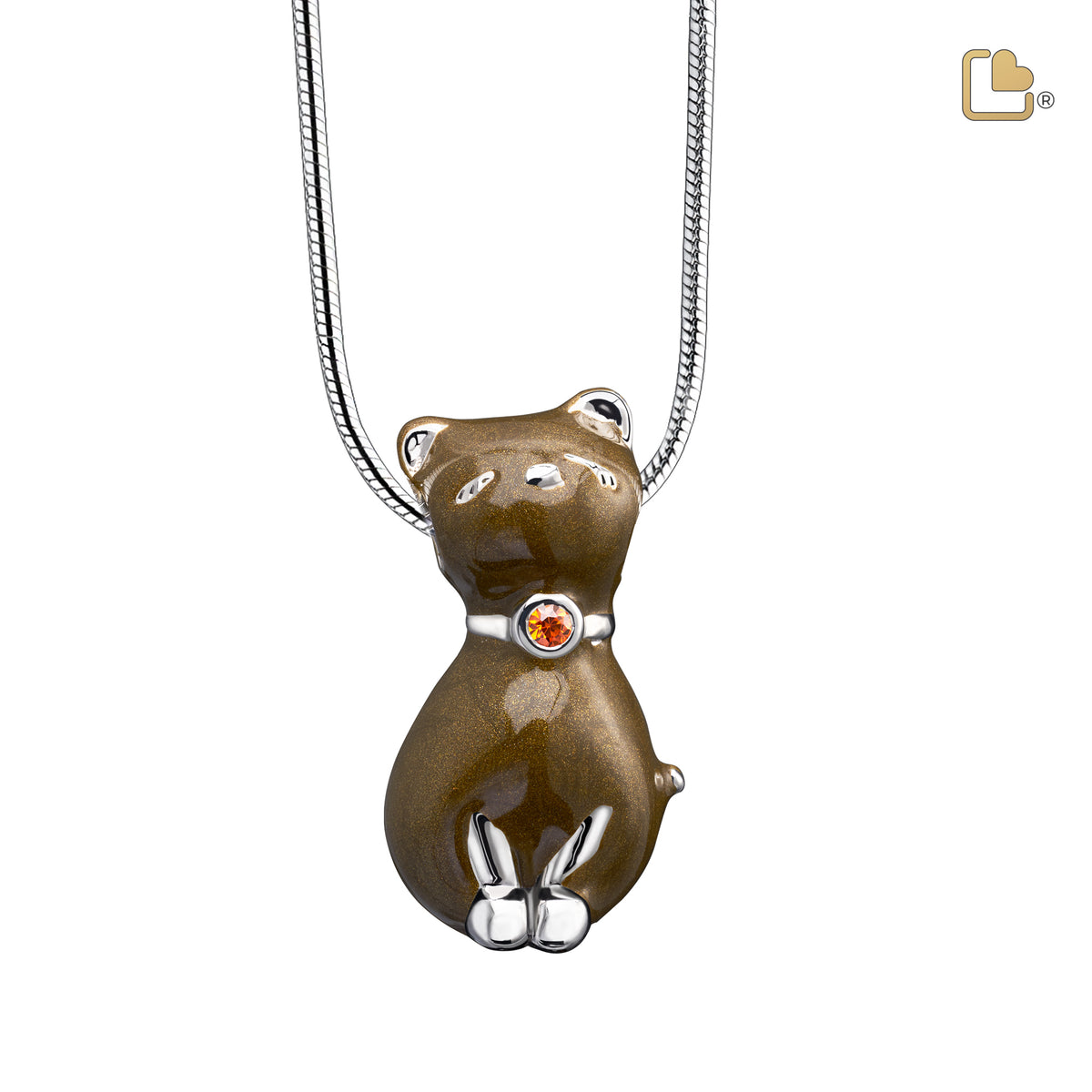 PD1262   PrincessCat Ashes Pendant Pearl Bronze &amp; Pol Silver w/Swarovski®