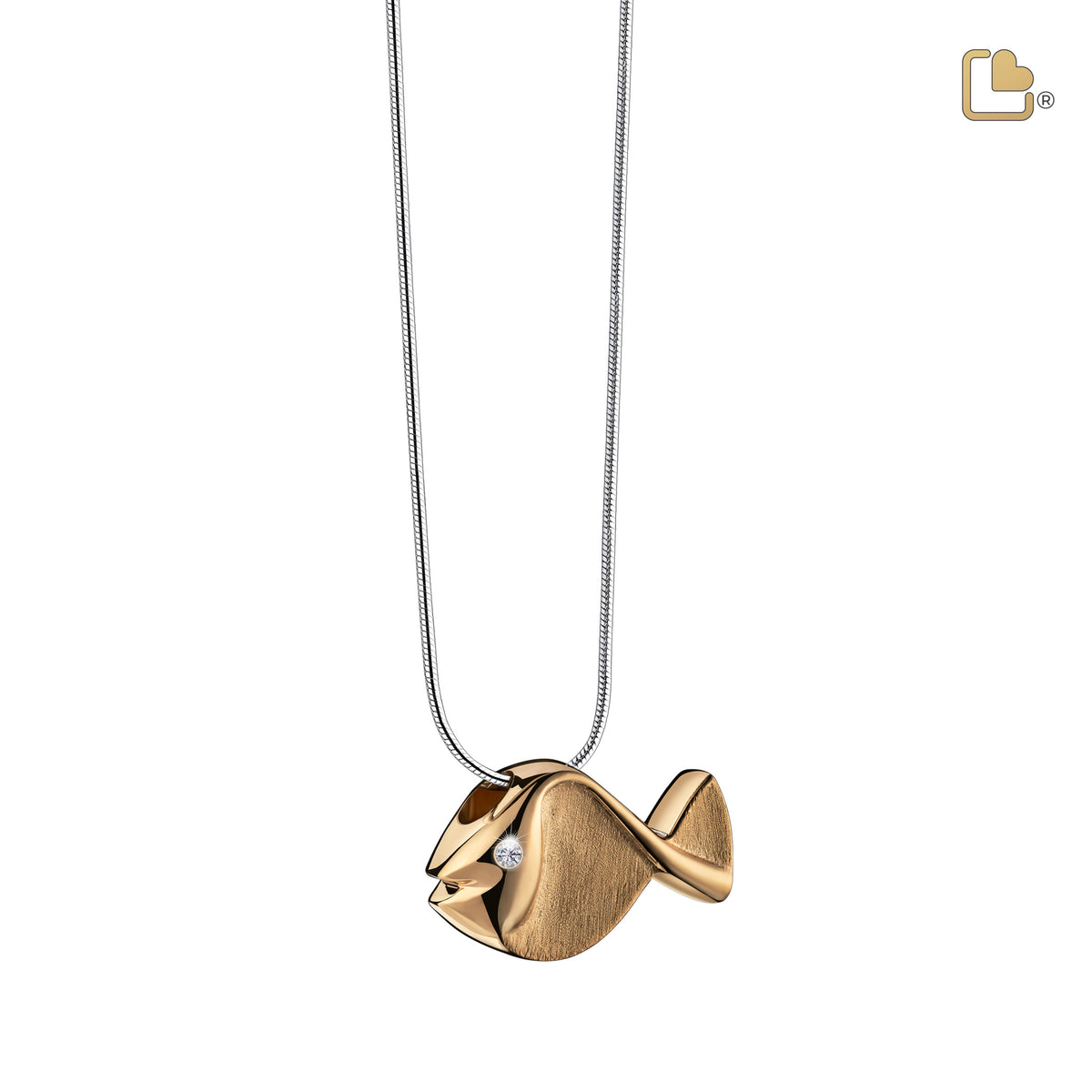 PD1331   Fish Ashes Pendant Pol & Bru Gold Vermeil w/Zirconia