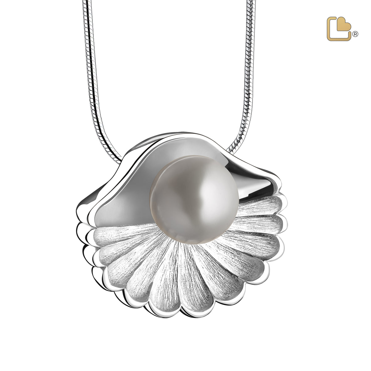 PD1480   SeaShell Pearl Ashes Pendant Pol &amp; Bru Silver