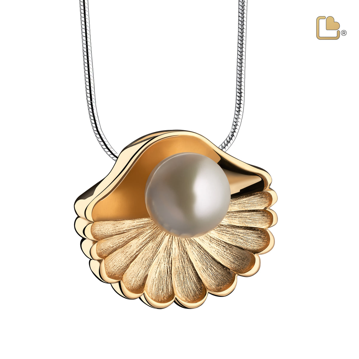 PD1481   SeaShell Pearl Ashes Pendant Pol &amp; Bru Gold Vermeil