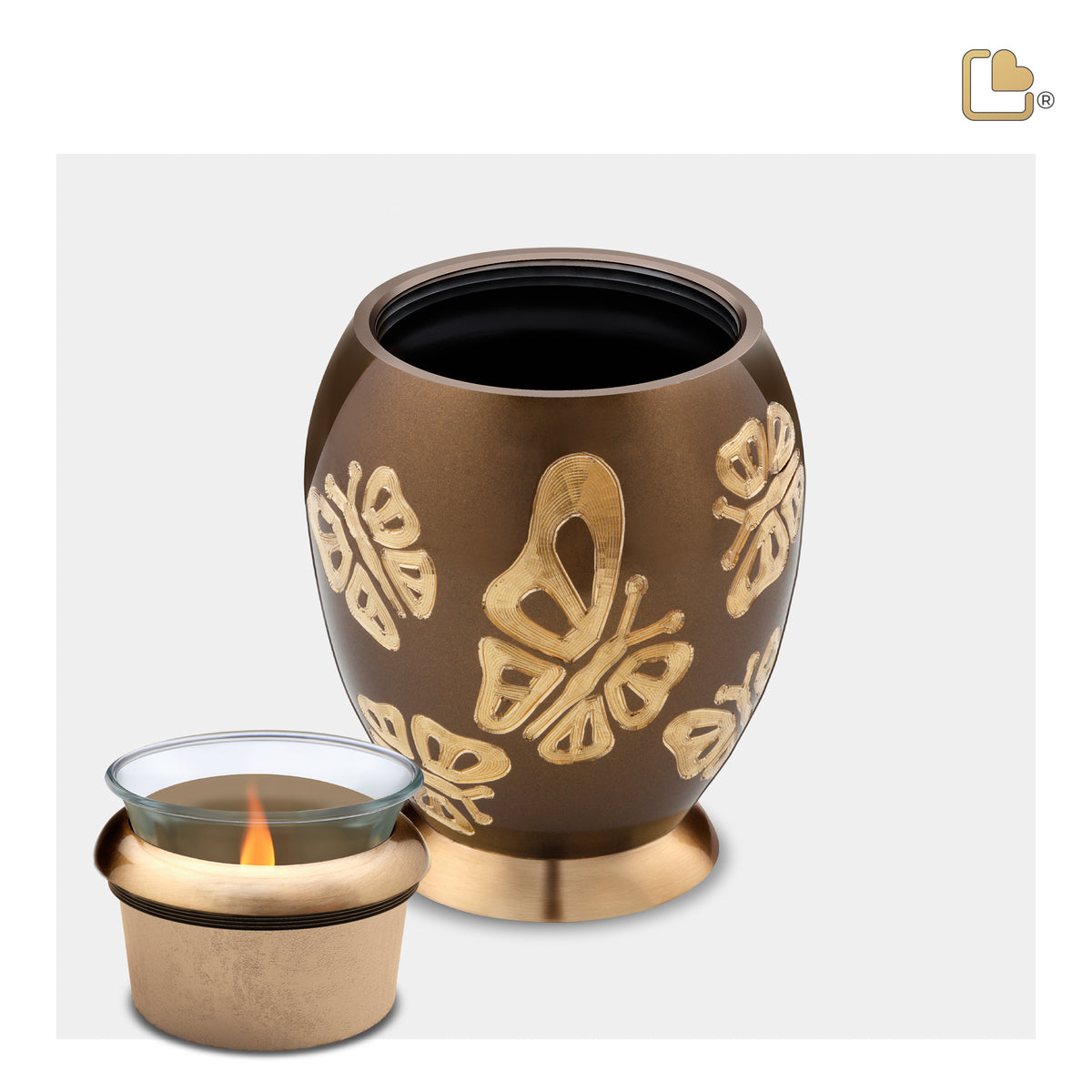 T543   Elegant Butterfly Tealight Urn Bronze & Bru Gold