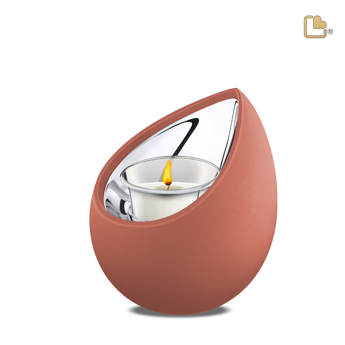 T587   Drop Tealight Urn Terracotta &amp; Pol Silver