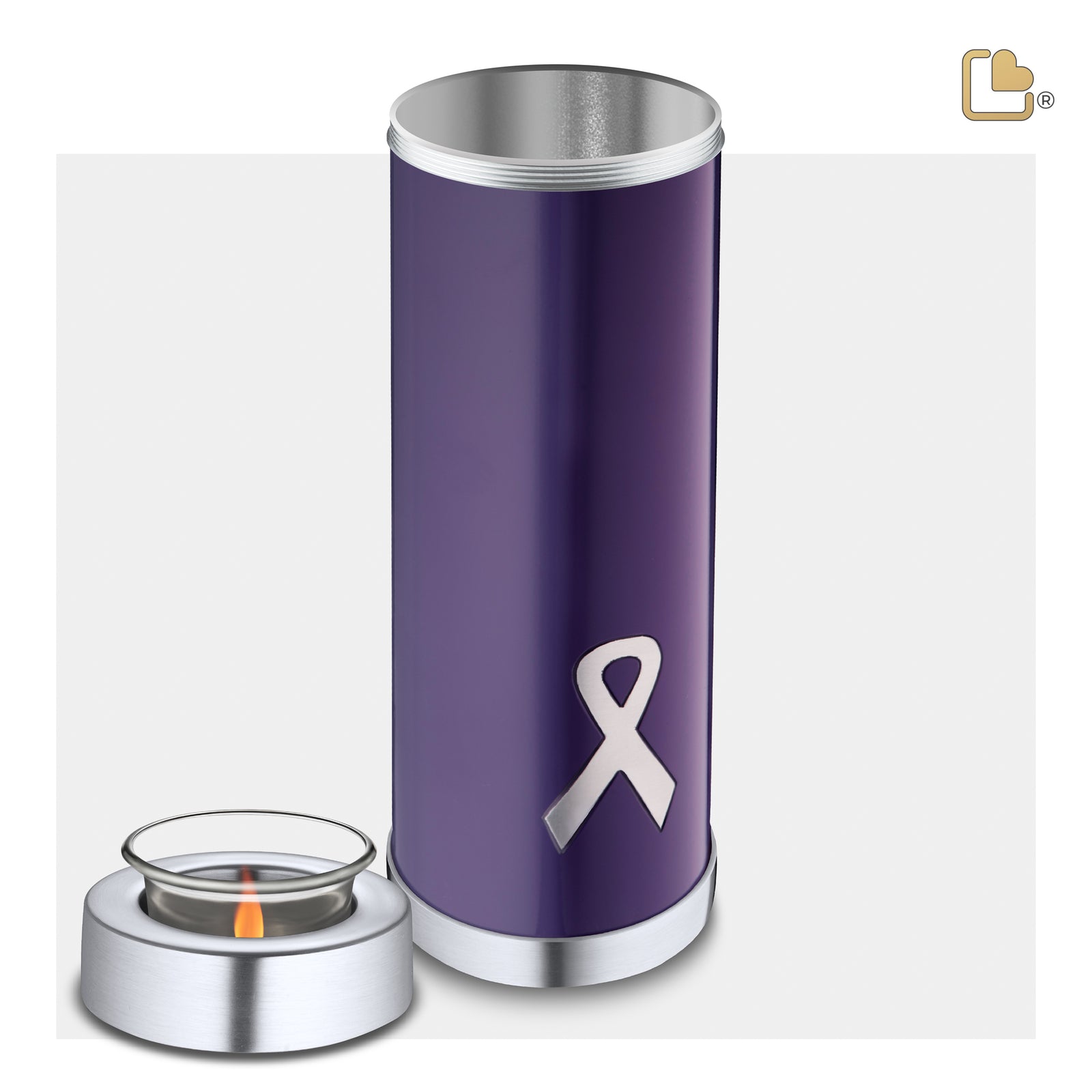 T903   Awareness Tall Tealight Urn Purple & Bru Pewter